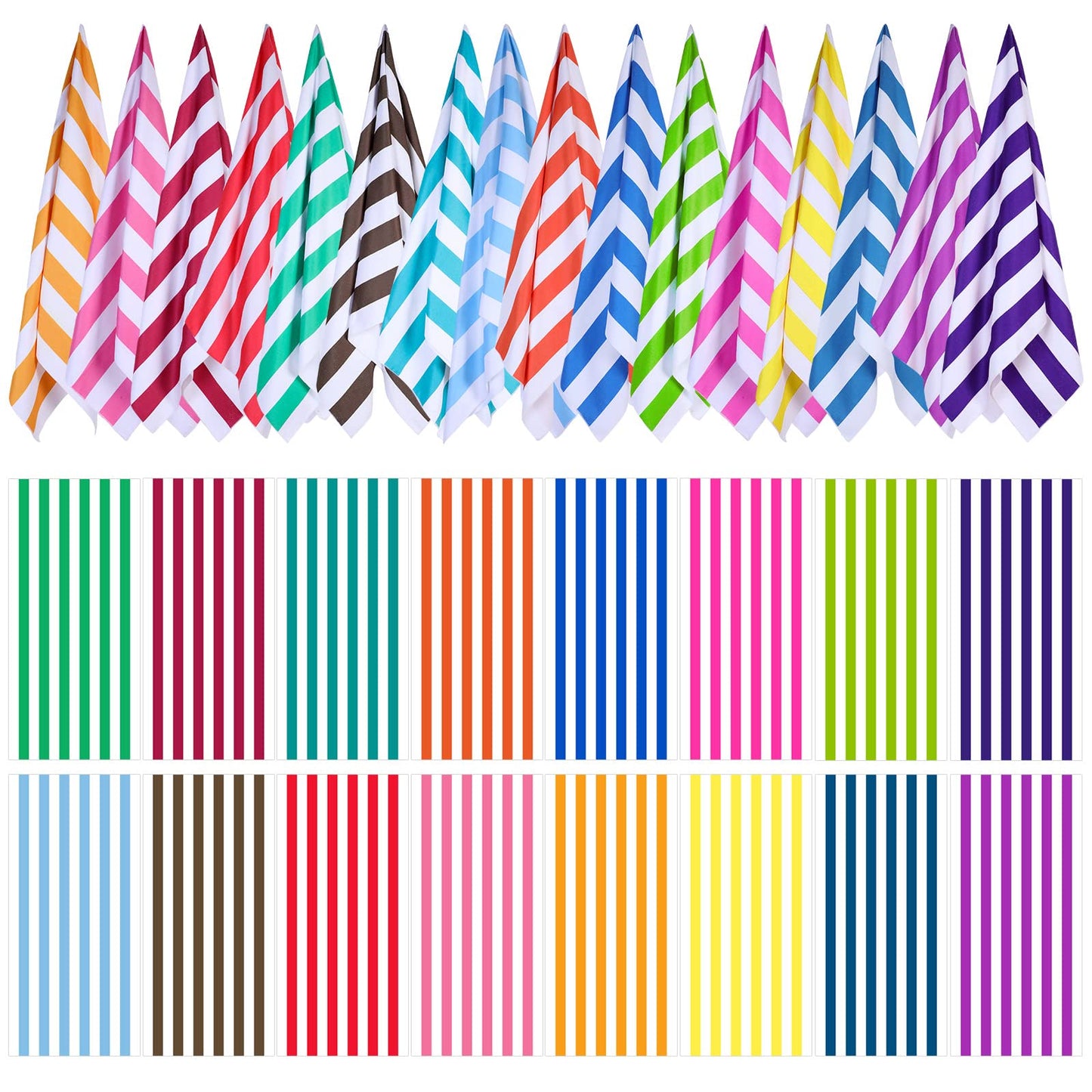 Redbaker 16 Packs 72 x 36 Inches Oversized Beach Towel Bulk Extra Large Pool Towels Set Microfiber Quick Dry Swim Towel Blanket for Women Men Adult Bath Travel (Bright Color, Stripes)