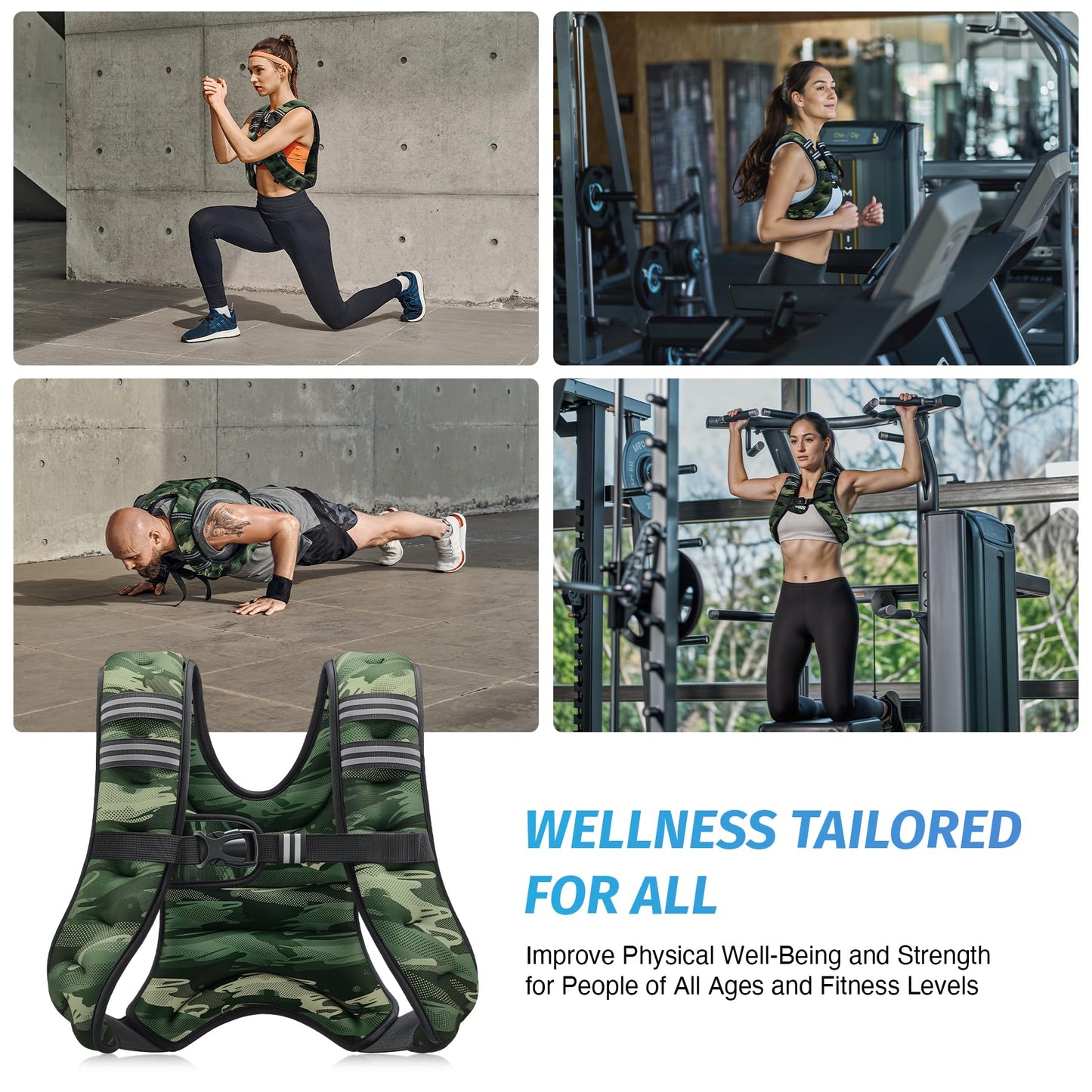 ZELUS Weighted Vest, 6lb/8lb/12lb/16lb/20lb/25lb/30lb Weight Vest for Men Women with Storage Pocket & Reflective Strips for Workout Strength Training Running Muscle Building, Forest Green Camo (8 lb)