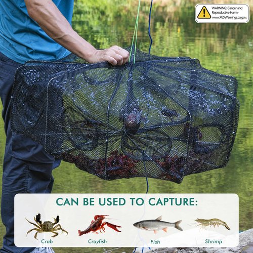 QualyQualy Fishing Bait Trap Crab Net Fishing Trap for Minnow/Crab/Shrimp/Crawdad with Rope, 6/8/10 Holes Large Space Fishing Net