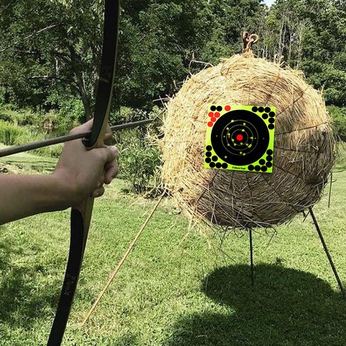 High-Visibility Adhesive Shooting Targets - Bright Fluorescent Yellow Stick-on Design for BB Guns, Airsoft, Rifles & Pistols - Indoor/Outdoor Range Use-(25 Pack, 8x8 Inch)