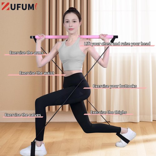 ZUFUMI Pilates Bar Kit with Resistance Bands - Multifunctional Pilates Equipment for Women & Men Home Gym Pilates Yoga (Pink)