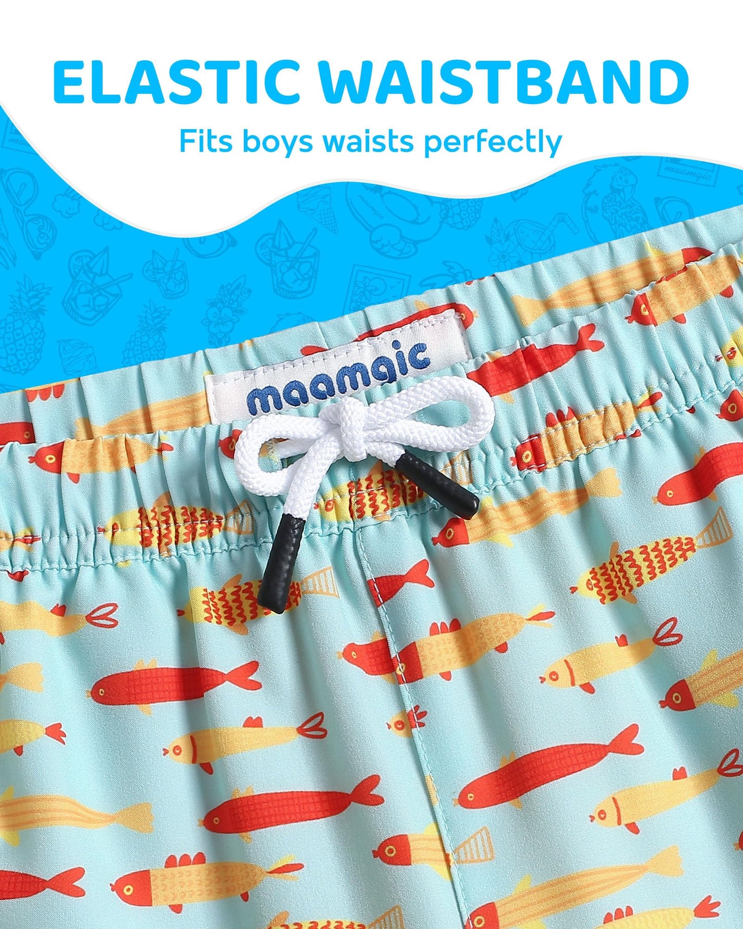 maamgic Boys Swim Trunks with Compression Liner Toddler Boy Swimsuit Quick Dry 4-Way Stretch Swimming Trunks Fishes Lake Green 10-12 Years