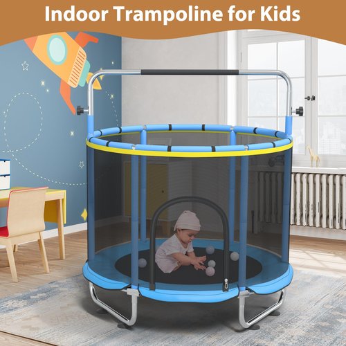 Pelnuies 60" Trampoline for Kids with Safety Net, 440lbs Indoor & Outdoor Toddler Trampoline with Swing, Adjustable Gym Bar & Basketball Hoop, Fun & Active Play for Boys & Girls, Blue