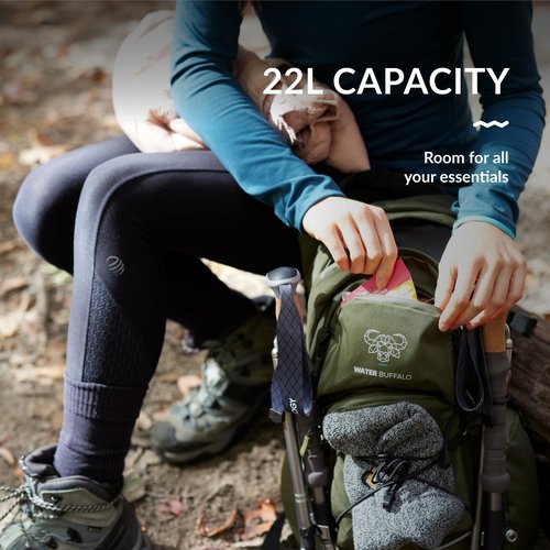 Sherpa Hiking Hydration Backpack – 22L Hiking Backpack with Water Bladder, Phone Compartment, Waterproof Zippers & Trekking Pole Holders