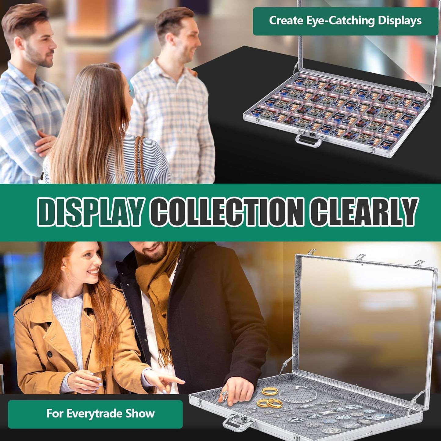 2 Pcs Aluminum Glass Display Case for Cards Trade Show Table Top Portable Sport Card Case with Clear Acrylic Showcase with Lock for Jewelry Craft Collector(32.7 x 22.1 x 3 Inch,Silver)