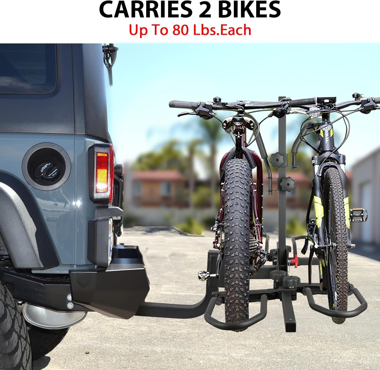 2 Bike Rack Hitch Mount Platform Style for Cars Trucks SUVs, 160 lbs Capacity Smart Tilting Folding Bicycle Car Racks Fits Electric Bike with Up to 5" Fat Tires, 2" Receiver