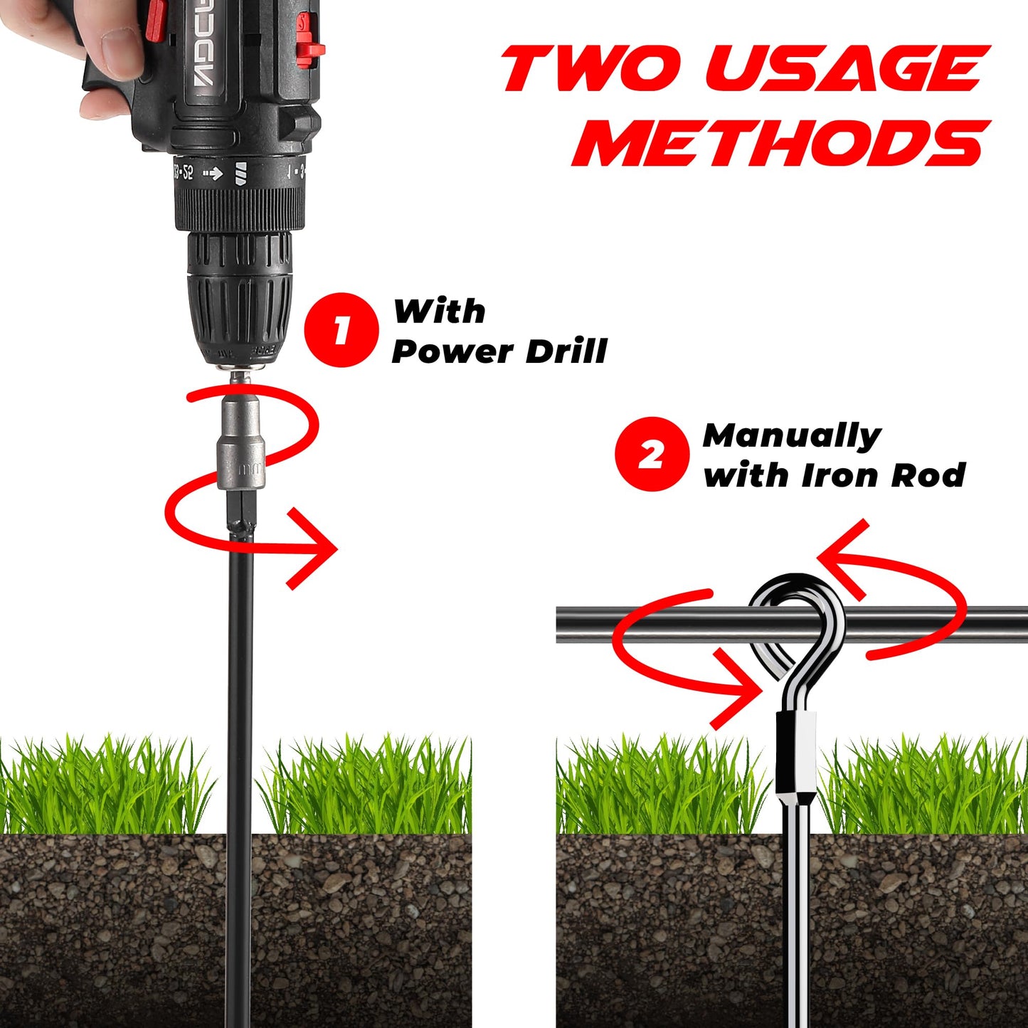 15" Ground Anchors Screw-in - Heavy Duty for High Winds - Ground Stakes - Earth Anchors for Sheds, Swing Sets, Tents, Trampolines, Gazebos, Carports, and Hurricane Tie-Downs