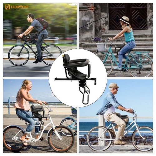 FORTOP Baby Bike Seat, Front Mount Kids Bike seat for Toddler with Safety Belt and Handrail, Compatilble with Adult Bike (Black)