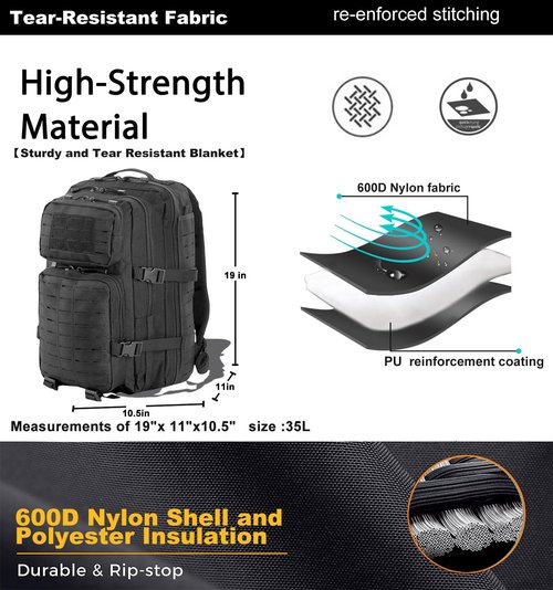 Military Tactical Backpack for Men 35L Small Molle System Water Resistant 3 Day Survival Assault Pack for Bug Out Bag Rucksack Travel Hiking Camping Gym Range Trekking Hunting Sport Work (Black)