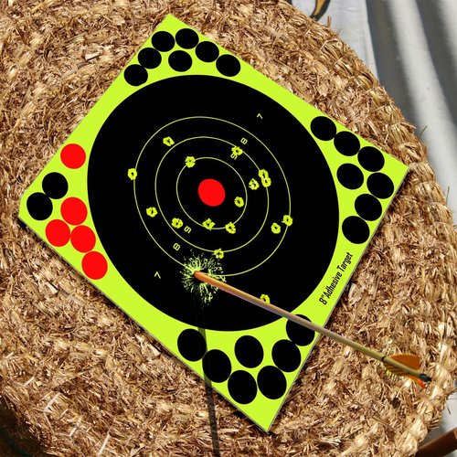 High-Visibility Adhesive Shooting Targets - Bright Fluorescent Yellow Stick-on Design for BB Guns, Airsoft, Rifles & Pistols - Indoor/Outdoor Range Use-(25 Pack, 8x8 Inch)