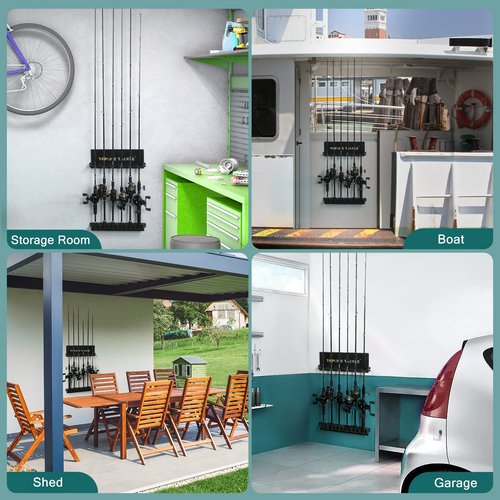 Topline Tackle 2 Set Vertical Fishing Rod Holders for Garage, Wall Mounted Fishing Pole Holders, Fishing Rod Rack for Storage 12 Rods