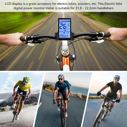 E Bike Display, Electric Bike LCD Display Bike Odometer 24v 36v 48v 60v 5 Pin E Scooter Display M5 Panel Meter Screen for 31.8 22.2mm Handlebar