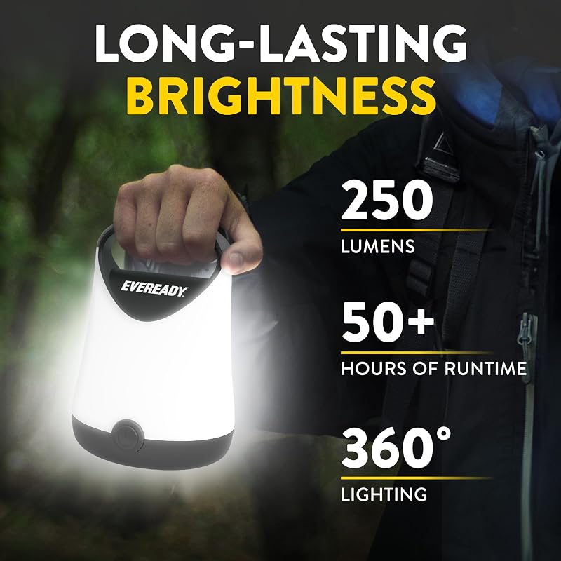 Eveready GPAL411 2-Pack Compact LED Lanterns, Black — 250 Lumen, 50H Run Time