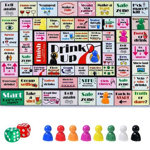 Drinking Board Games for Adults - Rubber Mat Drinking Board Game, Bachelorette Party Games, Birthday, Family Play or Any Occasion (Age 21+, 2-8 Players)