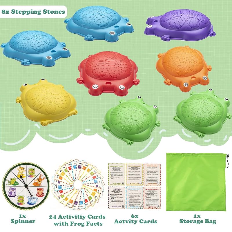 8Pcs Balance Stepping Stones for Kids - Indoor/Outdoor Frog Party 265lbs Capacity