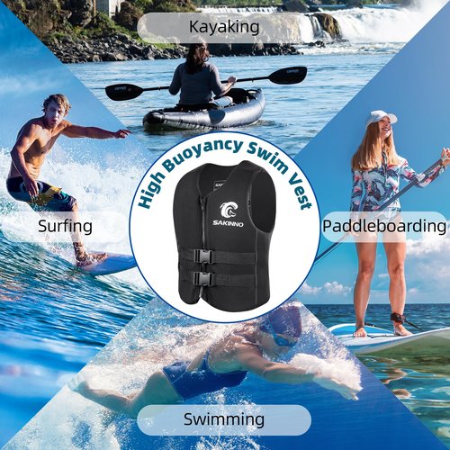 huraty Kids Youth Swim Jacket, High Buoyancy Reflective Floating Vest Swimsuit with Adjustable Safety Straps, Outdoor Water Sports Vests for Boating, Kayaking, Surfing, Sailing, Black, S