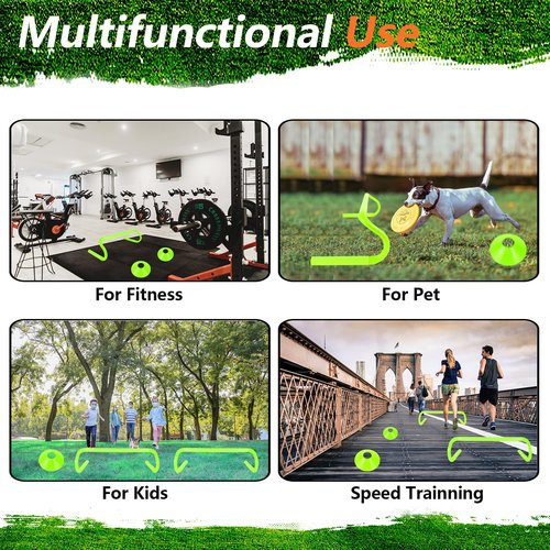 QIJISTORM 10 Pcs 6" Speed Agility Training Hurdles with 6 Marker Cone Durable Detachable Training Equipment Plyometric All Speed Hurdle for Athletes Soccer Basketball Football Practice Green