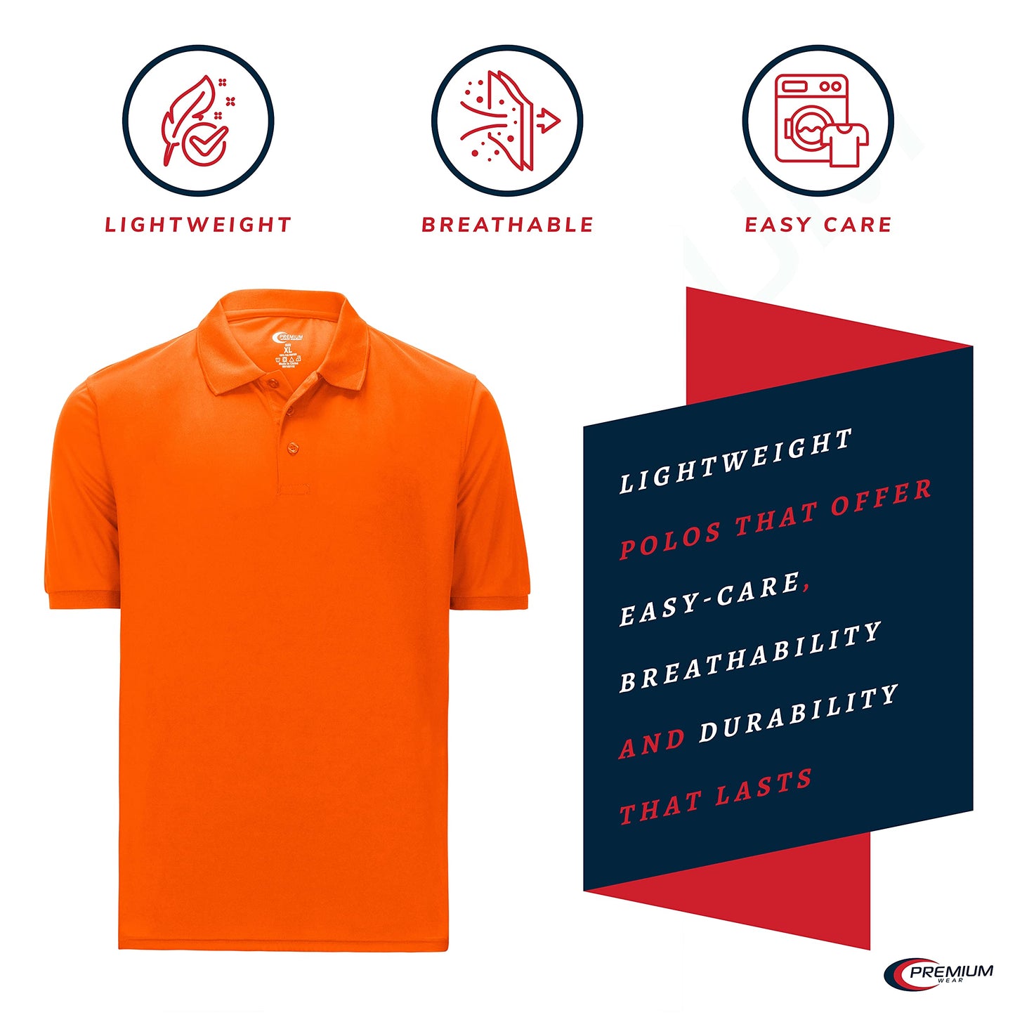 Premium Wear Men's High Moisture Wicking Polo T Shirts | Orange - Small