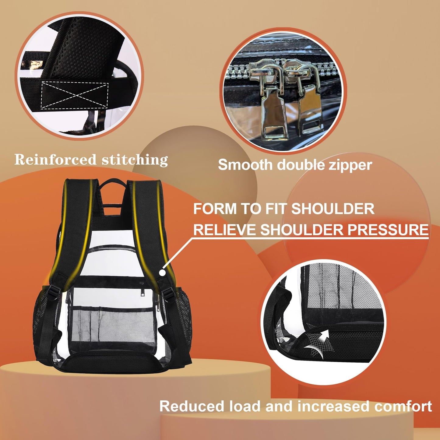 GiMiUiTo Clear Backpack,Heavy Duty Clear Bookbag See Through Backpack Large Clear Bag for School College Work Travel Security,Black