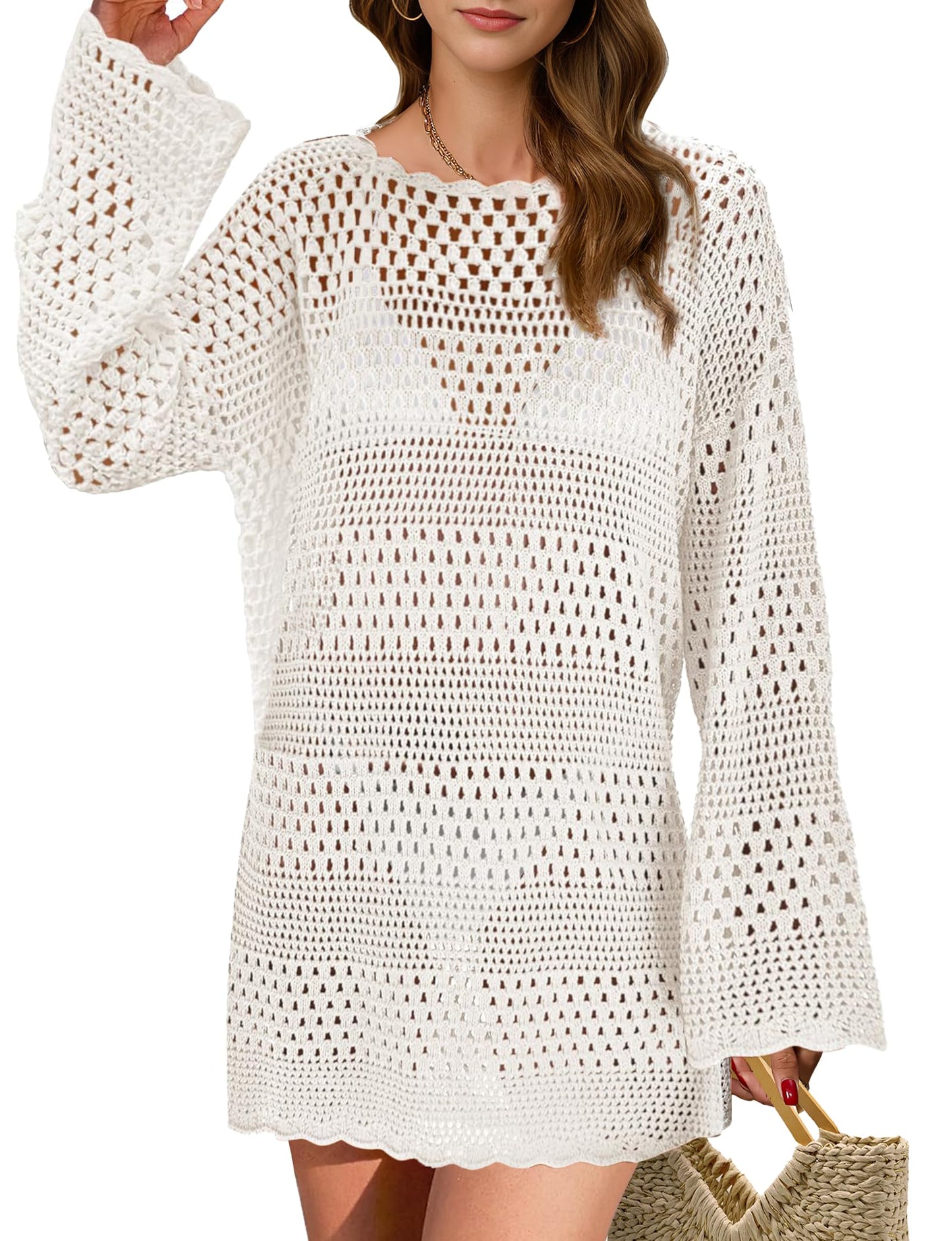 Buauty Womens Crochet Swimsuit Cover Up Swim Bikini Cover Ups Bathing Suits Swimwear 2026 Summer Beach Dress Vacation Outfit