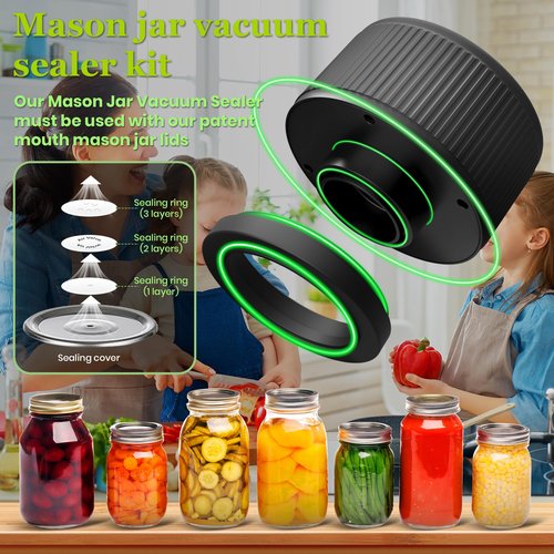 FUTESI Mason Jar Vacuum Sealer Kit,Auto Stop jar vacuum sealer for mason jars,Portable kitchen Food Storage and Canning,Includes 20 Jar Lids,with Led Screen
