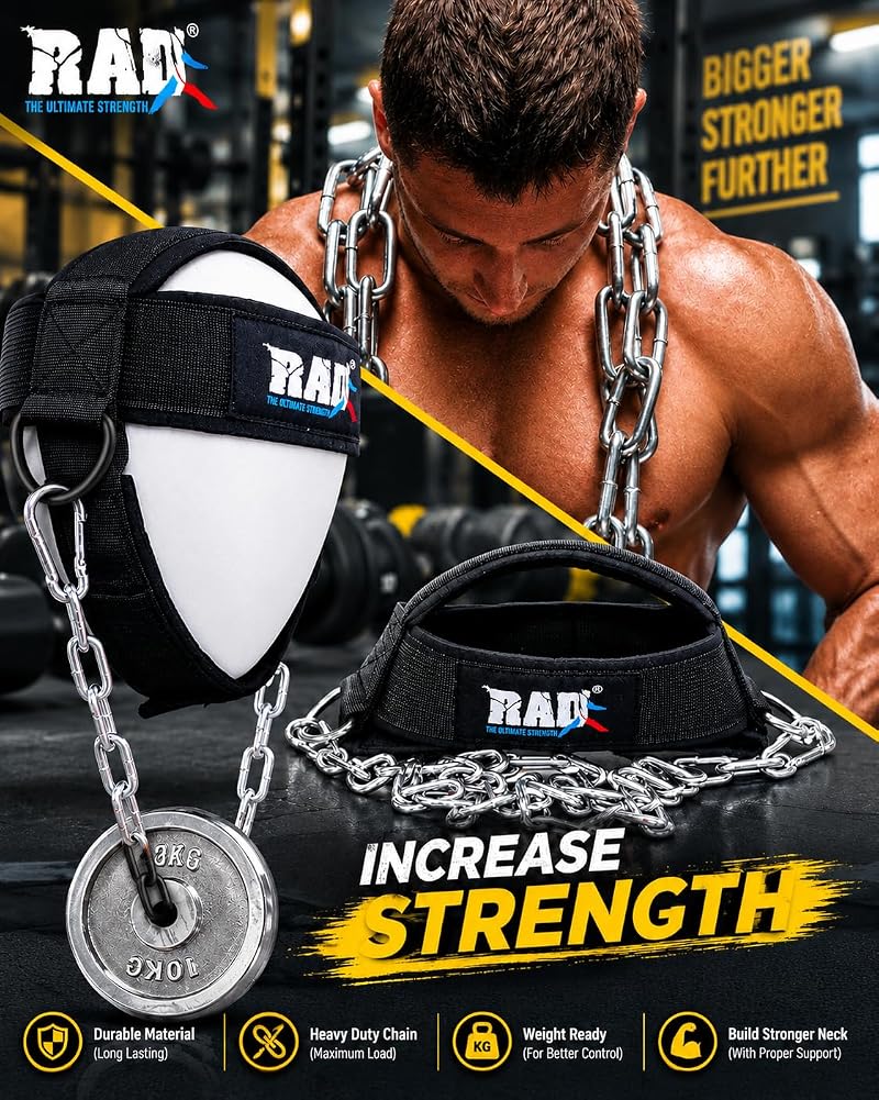 Neck Harness Weight Lifting Strap with Adjustable Steel Chain – 16 oz Neroprene Padding