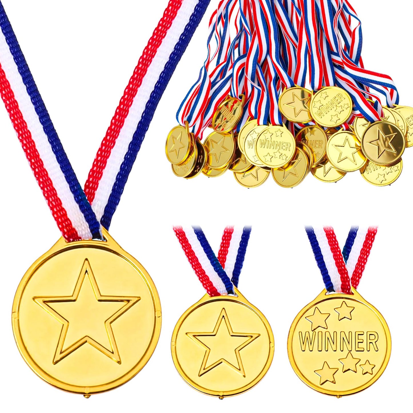 Nogeqi 30 Pieces Medals for Kids Gold Medals for Awards Plastic Winner Award Medal for Sports Competitions Games Party Gifts
