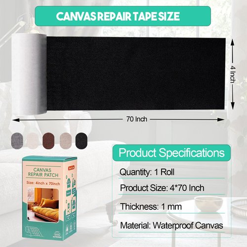 Autrends Canvas Repair Tape,Fabric Repair Patch,4×70 Inches,Outdoor Gear Patch, Waterproof,Self-Adhesive for Repairing Boat Covers,Tents,Sofas,Patio Umbrellas,Lounge Chairs,Awnings Beige2.0