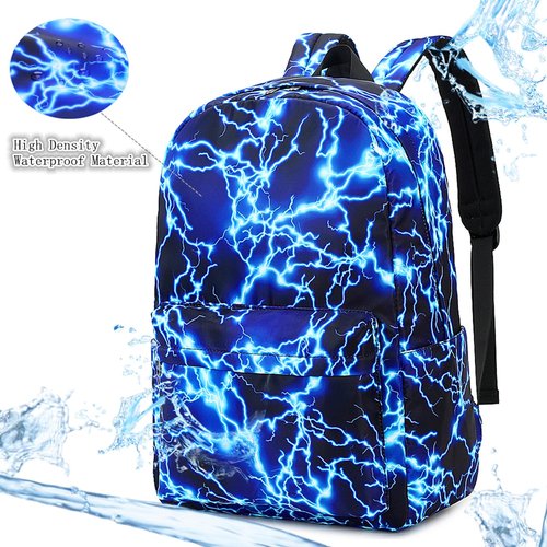 Boy School Backpack Elementary Middle Lightning Bookbag Laptop Teenager Waterproof Lightweight 17 Inches (1-Blue)