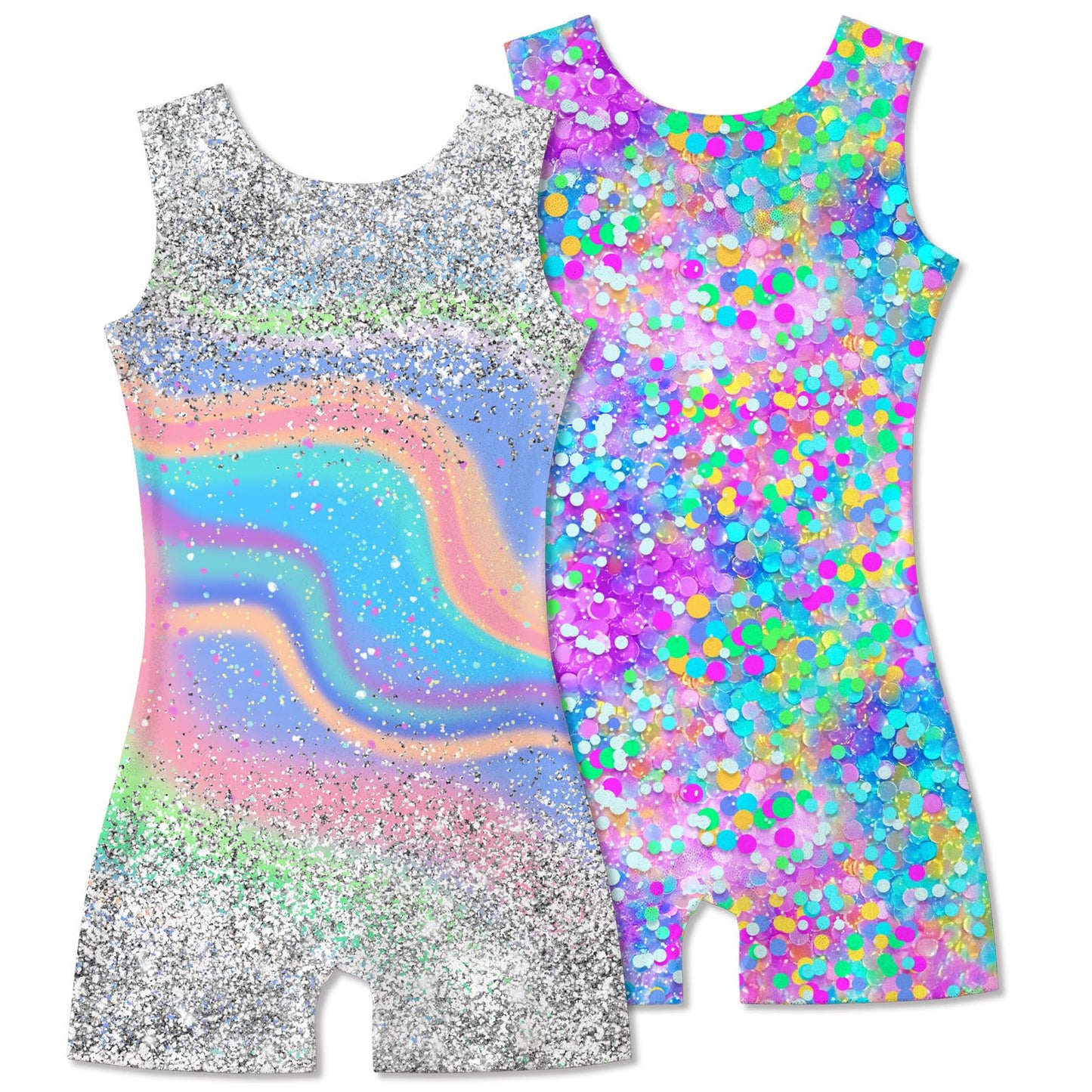 Taubow 2 Packs Gymnastics Leotards for Girls Size 6 7 Kids Biketard with Shorts Gradient Tie Dye Diamond Dance Leotard