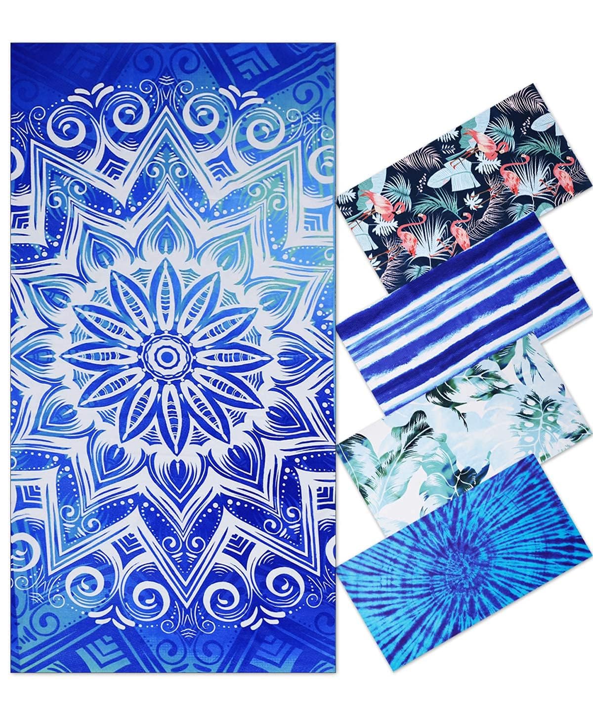 Genovega Oversized Terry Beach Towel 36 x 72 in Soft Extra Large Big Pool Swim Towels for Adults XL Clearance Big Travel Blanket Cruise Vacation Accessories Mandala Blue Essentials Lounge Chair Cover