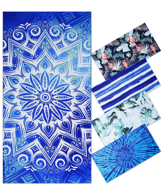 Genovega Oversized Terry Beach Towel 36 x 72 in Soft Extra Large Big Pool Swim Towels for Adults XL Clearance Big Travel Blanket Cruise Vacation Accessories Mandala Blue Essentials Lounge Chair Cover