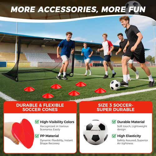 BAGAIL Soccer Goals for Backyard Set, 2 of 6 x 4ft Portable Pop Up Soccer Nets, Foldable Training Equipment with Soccer Ball, Ladder, Cones, Targets for Outdoor Games - Black