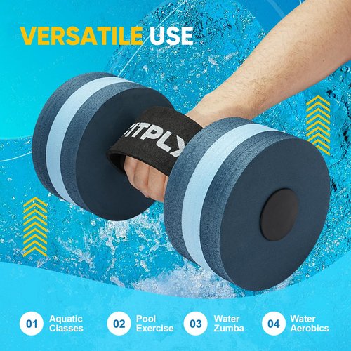 Fitply Water Weights Aquatic Pool Dumbbells for Swimming Exercise - EVA Foam Swim Pool Weights with Handle Strip, 2PCS Lightweight Water Dumbbells, Aerobics Swimming Exercise Equipment (Dark Blue)