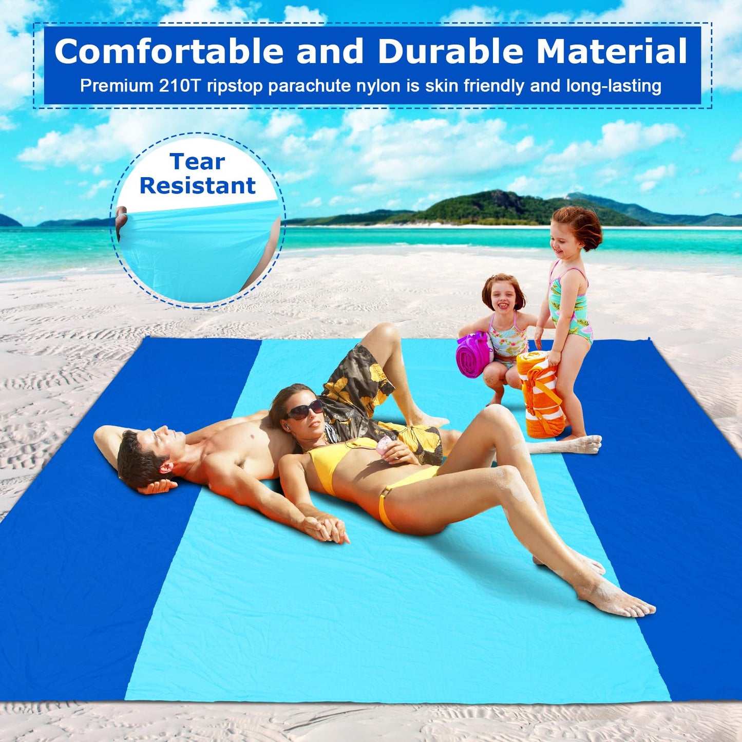 Gorich Beach Blanket Sandproof Waterproof, Extra Large 6.6'x9.2' Sand Free Beach Mat for 1-7 Adults, Lightweight & Quick Drying Picnic Mat for Outdoor Beach Travel Camping Hiking