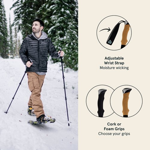 Retrospec Solstice Trekking Poles for Hiking - Camping Essentials with Adjustable Height 26-54in - Lightweight Aluminum Walking Sticks with Cork & Foam Grips & Quick-Lock System - Collapsible Design