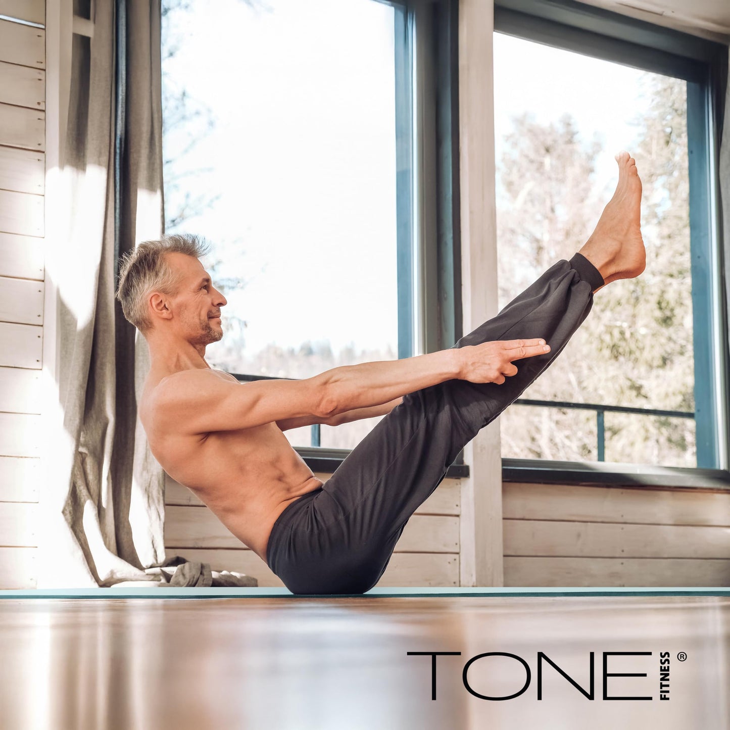 TONE Fitness Hanging Yoga Mat, Pilates Mat, Exercise Mat for Home Workouts with Carry Strap | V Pattern | Teal