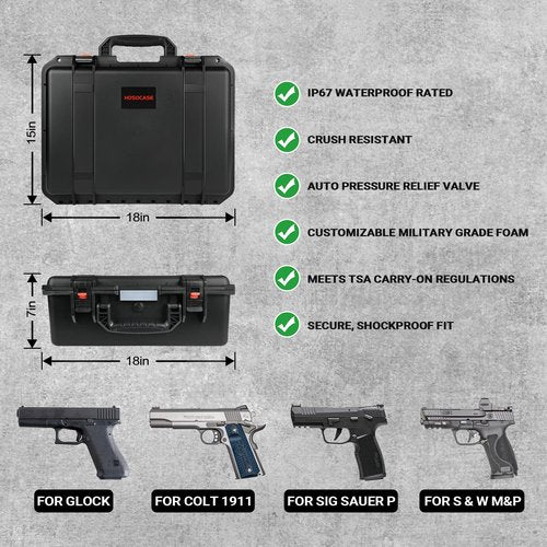 Hard Gun Case for Handgun & Pistol: TAS Approved Mutil Handguns & Magazines | Hard Shell Firearm Hard Case for Air Travel | Waterproof Pistol Box with Custom Foam Interior | Large Capacity Gun Storage