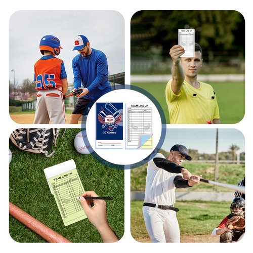 30 Baseball Lineup Cards with 4-Part Carbonless Copies, 4.53 x 7.87 Inch 16 Player Roster Sheets for Games, Softball Lineup Coaching Accessories for Coaches and Umpires