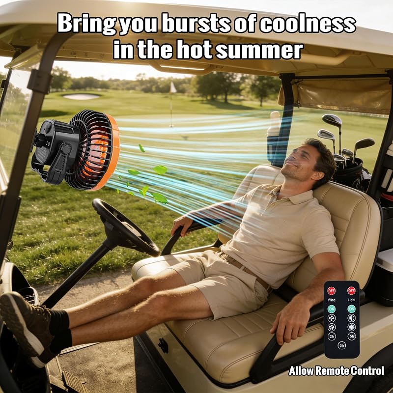 AIPSET Magnetic Golf Cart Fan 48 Hrs Runtime, 10400mAh, LED Lights, Universal Fit 1