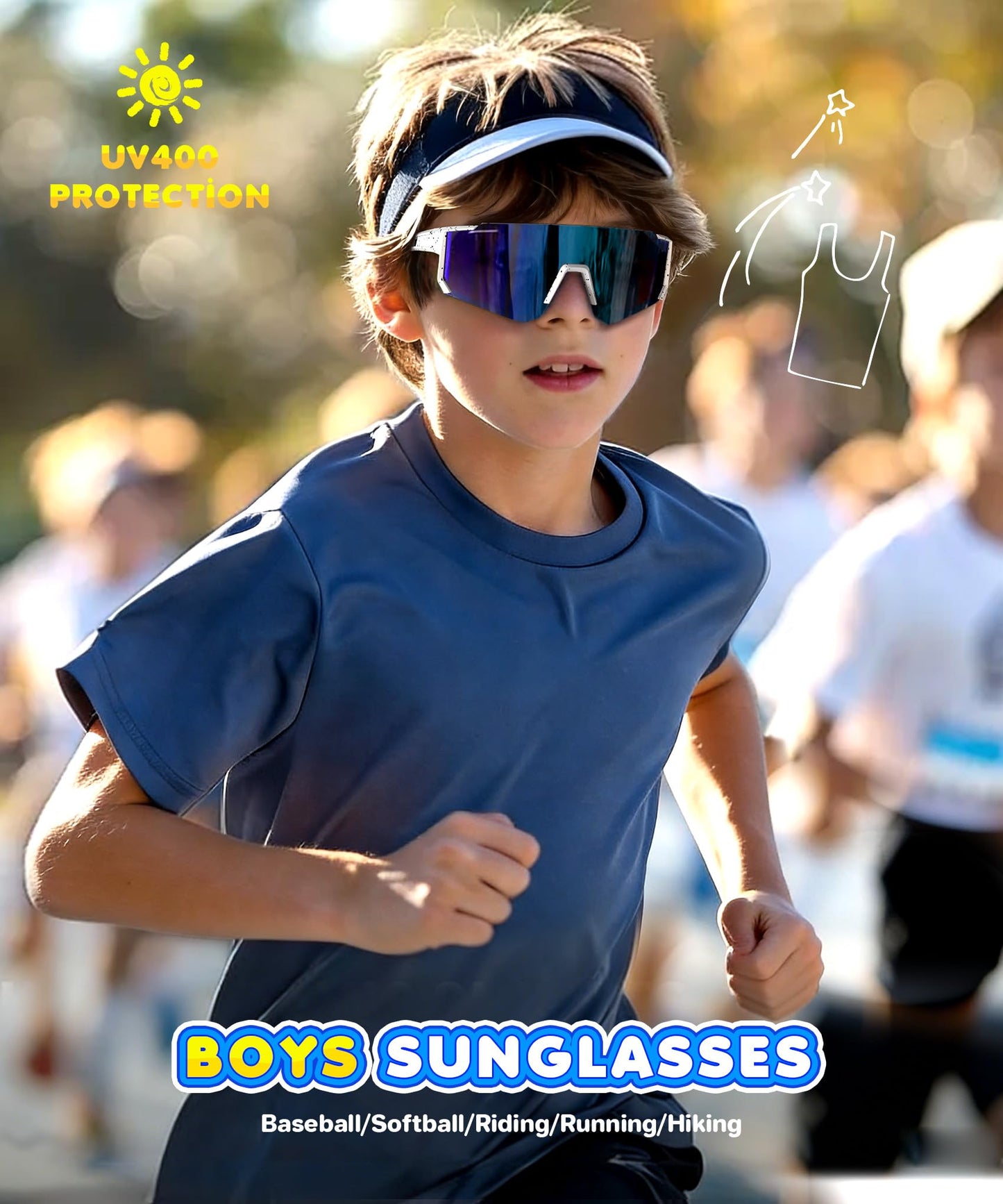 KALIYADI Kids Polarized Sunglasses Youth-Baseball-Sunglasses: Boys Girls Sport Running UV400 Protection Sun Glasses Age 6-14