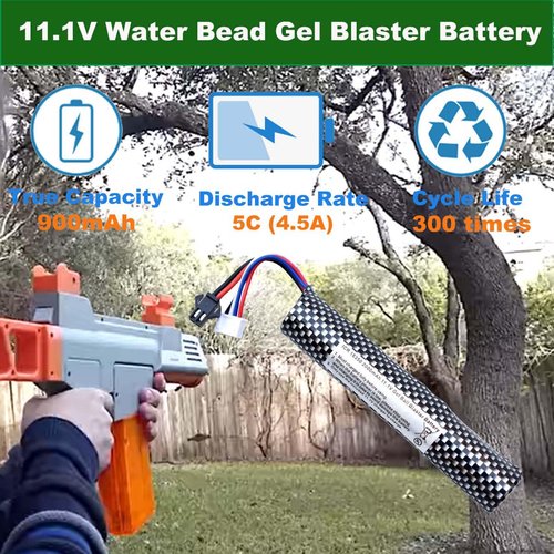 PTIJPOW Airsoft 11.1V 2000mAh Gel Ball Blaster Rechargeable Battery with USB Charger, Replacement Battery for Airsoft Gel Water Bead Blaster(2-Pack)