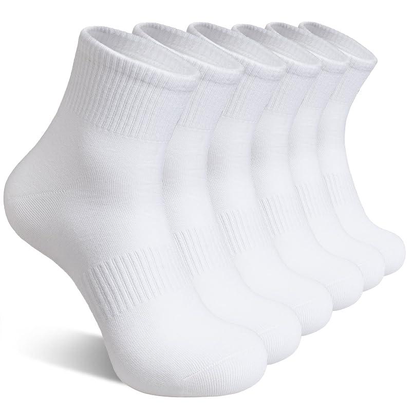 DoSmart Mens Ankle Athletic Socks - 6 Pairs White, Thin Cotton Running Quarter Socks