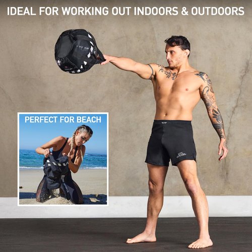 Elite Sports Kettlebell Sandbag - Heavy Duty Sand Weights Bag for Cross Training, Strength Training, Workout, Functional Fitness, Adjustable Weight, Durable Training Equipment for Home & Gym (Black, 30-75 LBS)