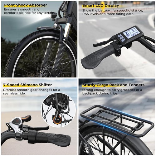 Funhang Electric Bike for Adults, 1000W Peak Ebike, 50Miles 21.7MPH Step Thru Electric Bicycle, 26" Commuter E Bikes with 48V Built-in Removable Battery, Adjustable Stem, 7-Speed, Front Suspension