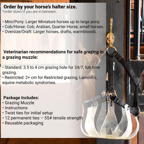ThinLine Flexible Filly Grazing Muzzle | Lightweight Safe Comfortable Ventilated Equine Slow Feed Halter Mounting Clear Horse Mask, Cob/Horse, 2.5+ cm Hole