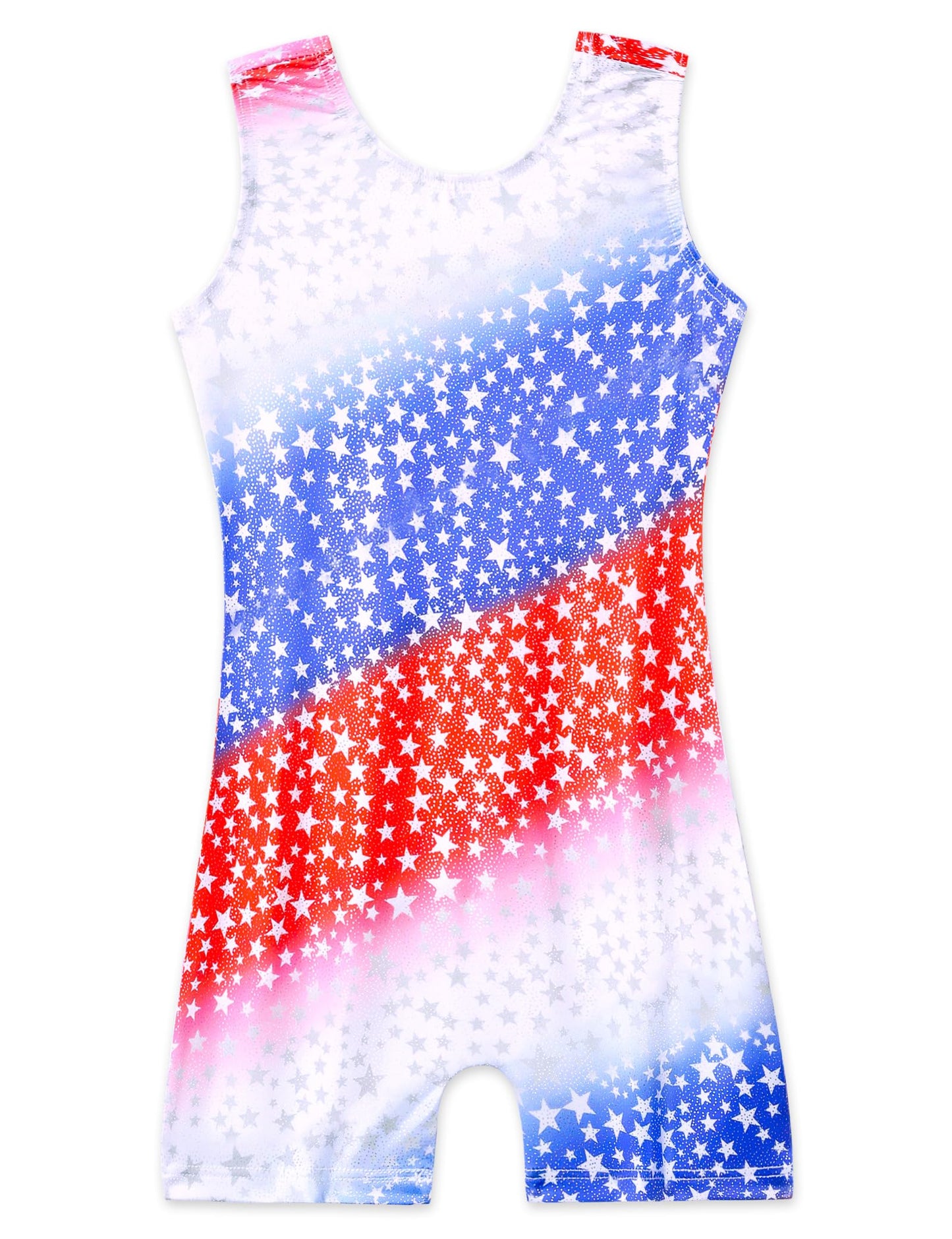 Domusgo Gymnastics Leotards for Girls 4t 5t Sparkly One Piece Sleeveless Red White Blue Star Biketard