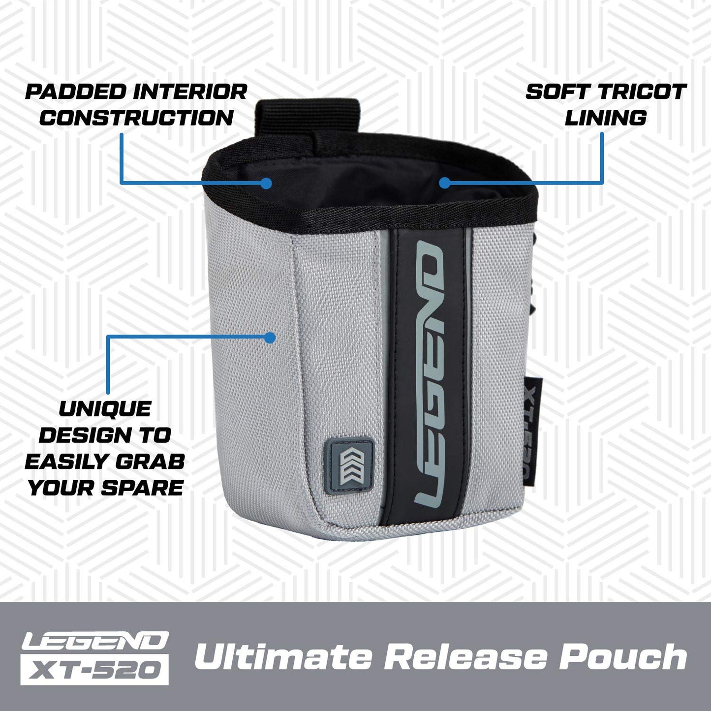 LEGEND XT520 Quick Release Pouch & Finger Tab Bag - Interior Divider for Better Organization & Storage of Release Aids - Attaches to Standard 2" Belt - Quick Drawstring Closure (Grey)