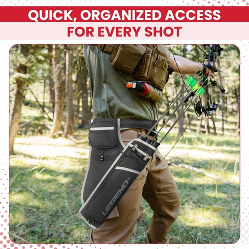 LEGEND First Archery Quiver Case for Arrows - Right Handed Target Shooting Hip Quivers with Adjustable Belt & 3 Arrow Tubes - Durable T-Slot & Storage Pockets for Accessories & Score Card - Black/Grey