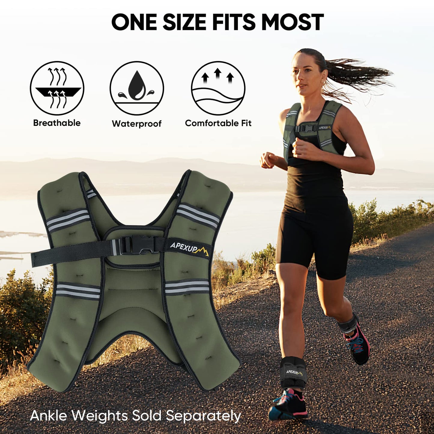 APEXUP 10lbs Weighted Vest Men Women, Weight Vest for Women Workout Equipment for Strength Training Running (Green)